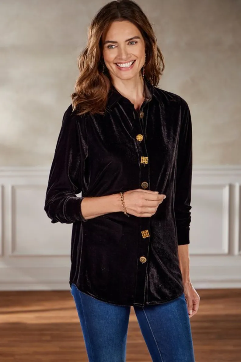 Sale Soft Surroundings Filigree Velvet Boyfriend Shirt