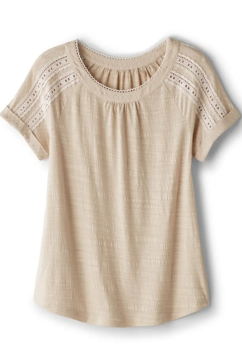Sale Soft Surroundings Halle Short Sleeve Top LightTaupe