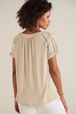 Sale Soft Surroundings Halle Short Sleeve Top LightTaupe