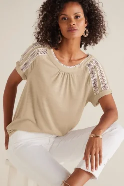 Sale Soft Surroundings Halle Short Sleeve Top LightTaupe