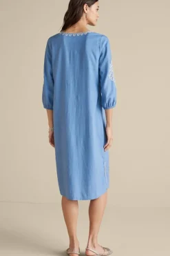 New Soft Surroundings Hasana Linen Blend Midi Dress RiversideBlue