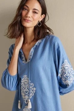 New Soft Surroundings Hasana Linen Blend Midi Dress RiversideBlue