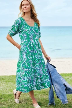 Best Soft Surroundings Ilana Midi Dress GreenLeafIkat