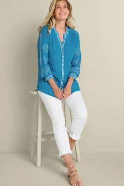 Hot Soft Surroundings Imane Gauze Tunic BlueDanube