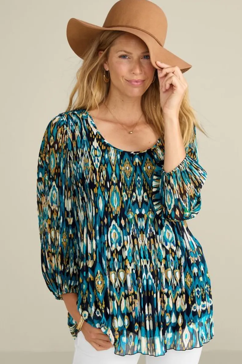 Outlet Soft Surroundings Imrie 3/4 Sleeve Tunic MenaraIkatBlue