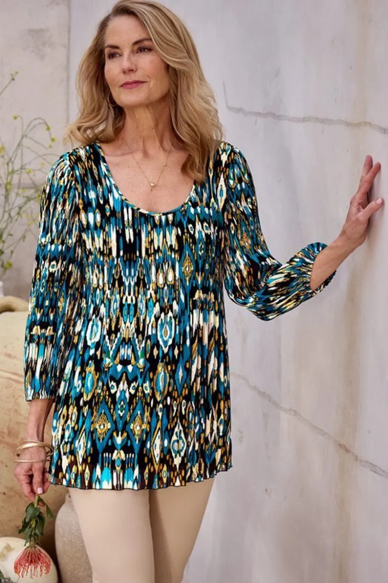 Outlet Soft Surroundings Imrie 3/4 Sleeve Tunic MenaraIkatBlue