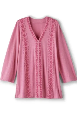 Hot Soft Surroundings Ingrid Embroidered Tunic AzaleaPink