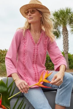 Hot Soft Surroundings Ingrid Embroidered Tunic AzaleaPink