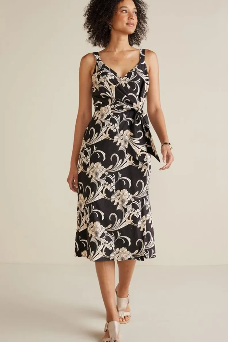 Sale Soft Surroundings Isla Stretch Linen Midi Dress GoldenBotanicals