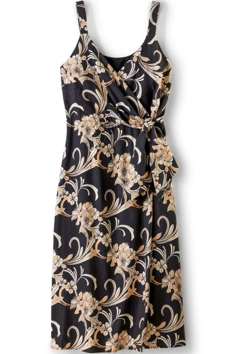 Sale Soft Surroundings Isla Stretch Linen Midi Dress GoldenBotanicals