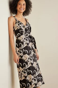 Sale Soft Surroundings Isla Stretch Linen Midi Dress GoldenBotanicals