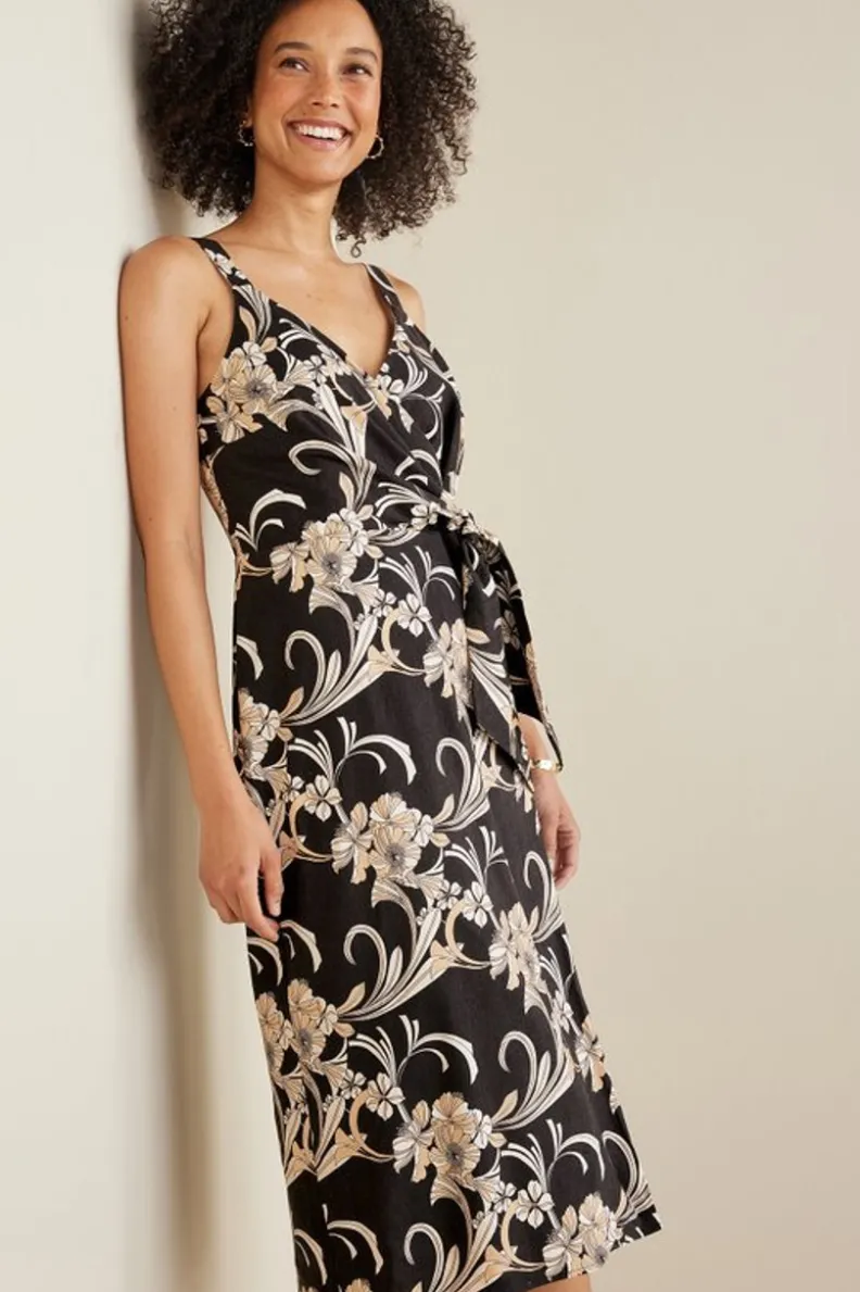 Sale Soft Surroundings Isla Stretch Linen Midi Dress GoldenBotanicals