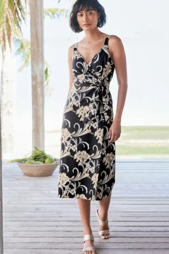 Sale Soft Surroundings Isla Stretch Linen Midi Dress GoldenBotanicals