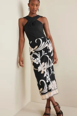 Best Soft Surroundings Isla Stretch Linen Midi Skirt GoldenBotanicals