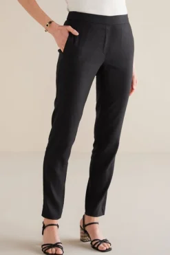 Fashion Soft Surroundings Isla Stretch Linen Slim Leg Pants Black