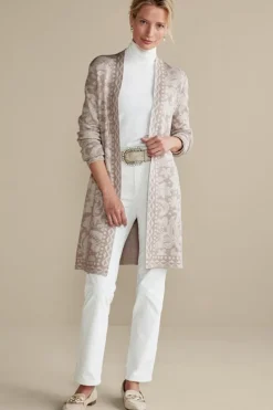 Best Soft Surroundings Ivy Shimmer Long Cardigan NeutralFloral