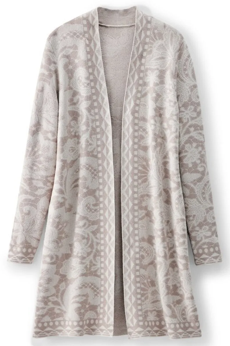 Best Soft Surroundings Ivy Shimmer Long Cardigan NeutralFloral