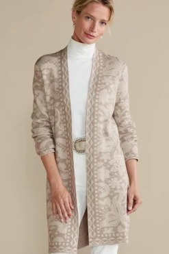 Best Soft Surroundings Ivy Shimmer Long Cardigan NeutralFloral