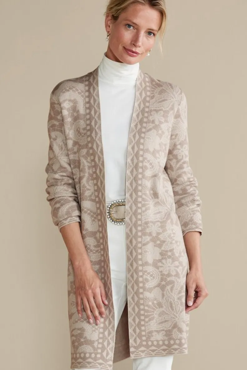 Best Soft Surroundings Ivy Shimmer Long Cardigan NeutralFloral