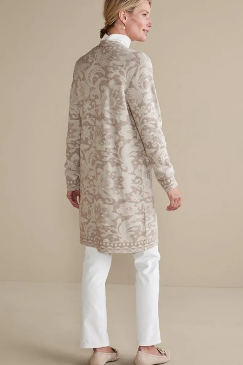 Best Soft Surroundings Ivy Shimmer Long Cardigan NeutralFloral