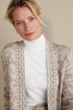 Best Soft Surroundings Ivy Shimmer Long Cardigan NeutralFloral