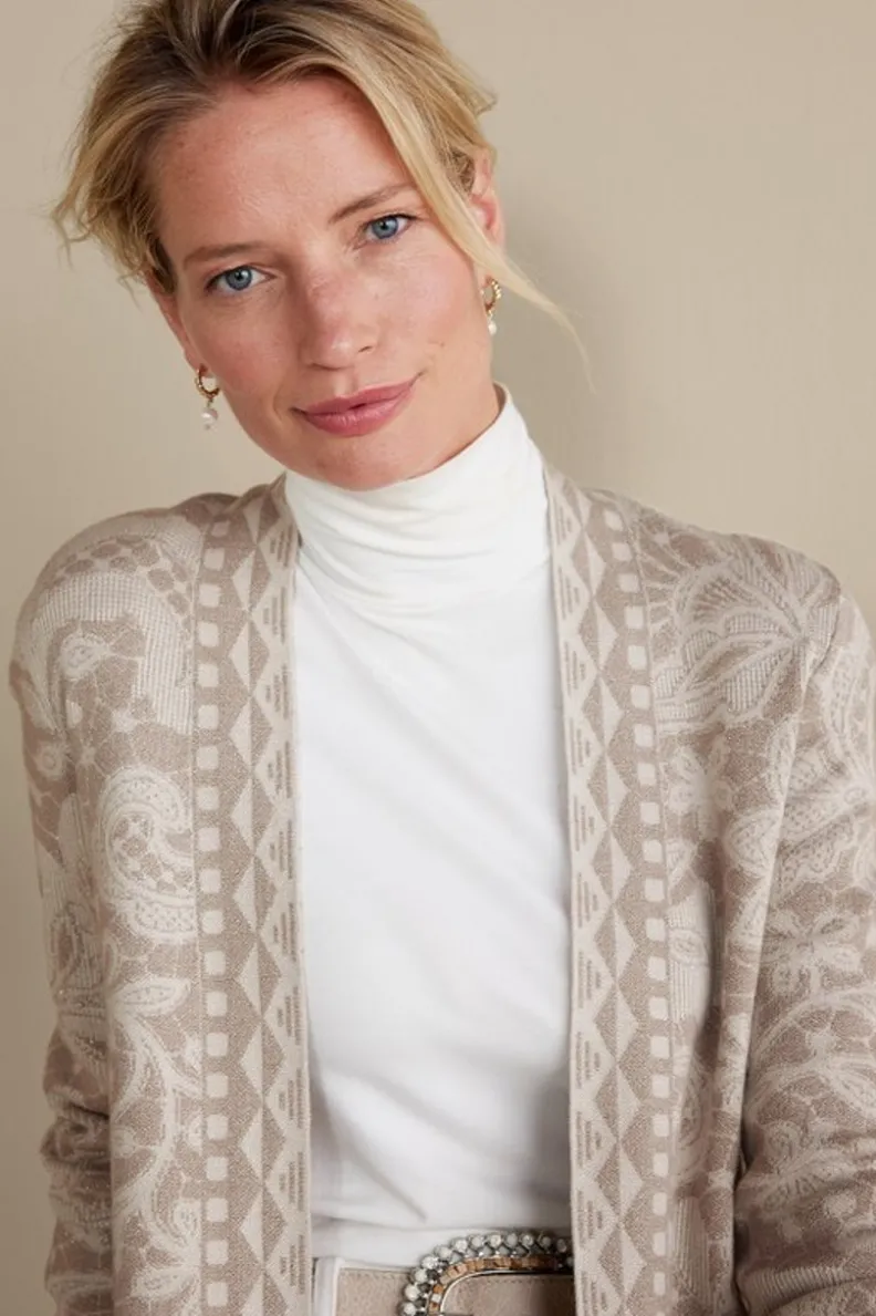 Best Soft Surroundings Ivy Shimmer Long Cardigan NeutralFloral