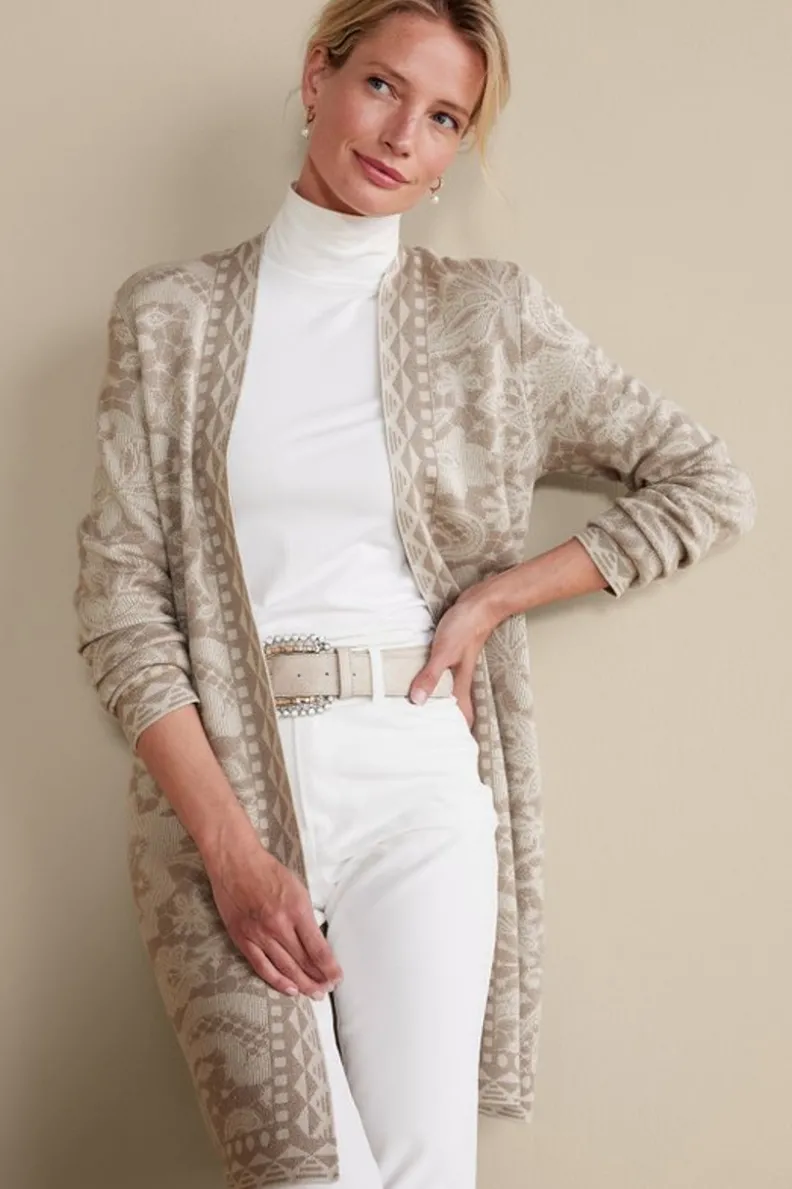 Best Soft Surroundings Ivy Shimmer Long Cardigan NeutralFloral