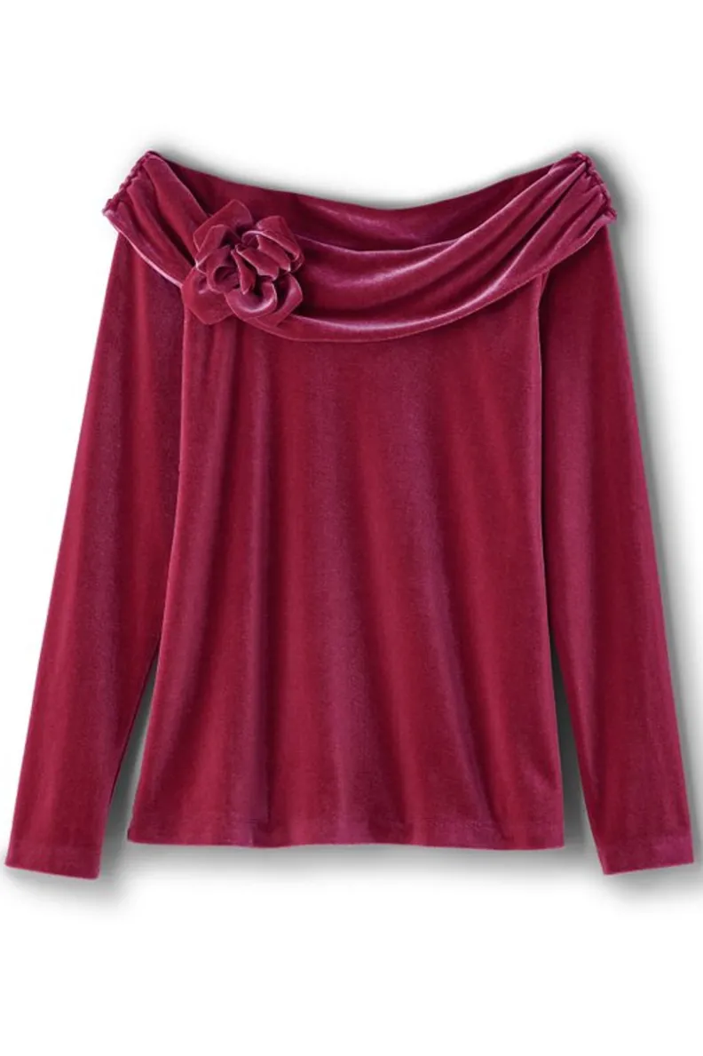 Clearance Soft Surroundings Jeanna Rosette Velvet Top Granita