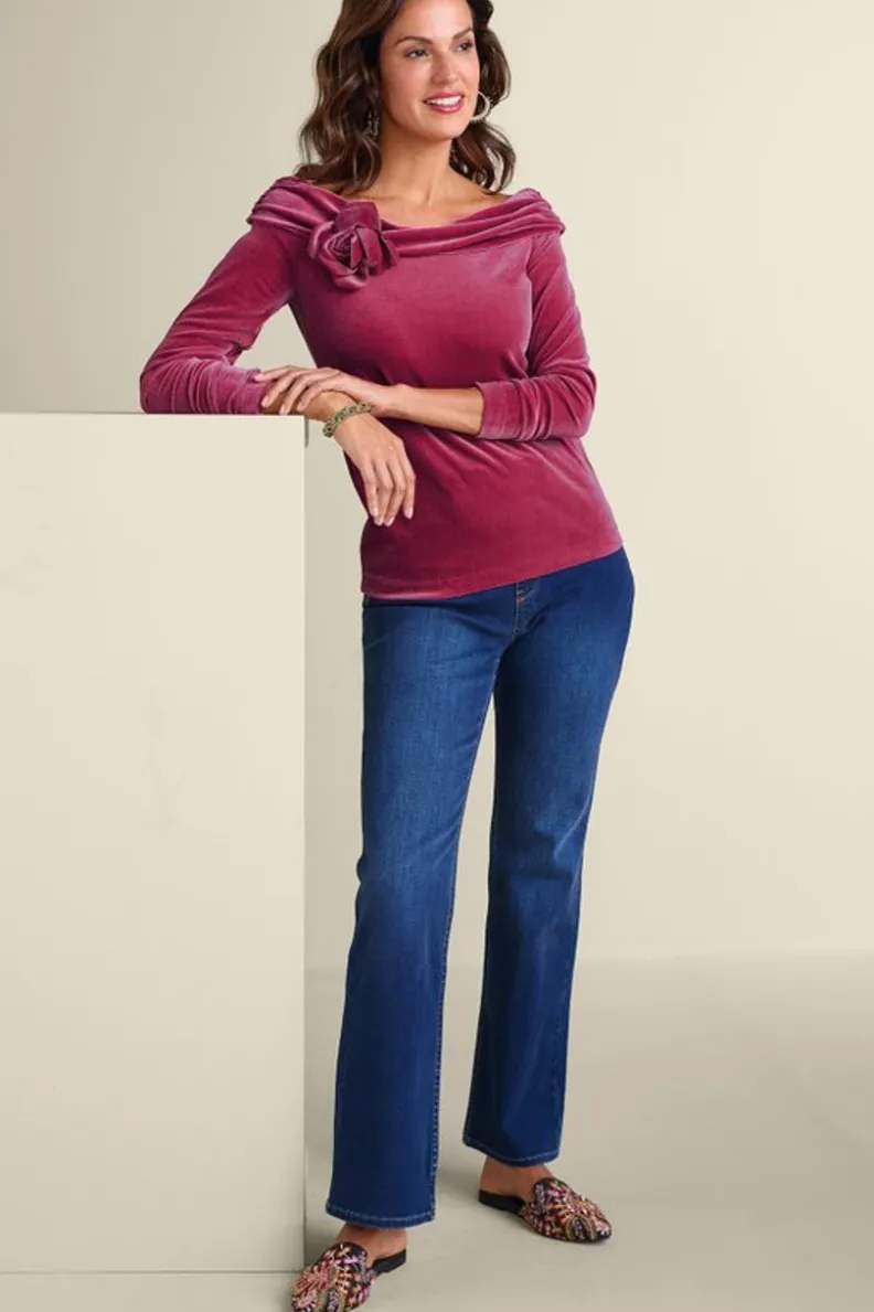 Clearance Soft Surroundings Jeanna Rosette Velvet Top Granita