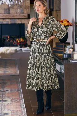 Clearance Soft Surroundings Jobelle Shimmer Midi Dress FoilGarden