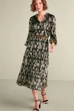 Clearance Soft Surroundings Jobelle Shimmer Midi Dress FoilGarden