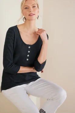 Fashion Soft Surroundings Jude Textured Top Black