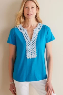 Best Soft Surroundings Kaitlyn Embellished Knit Tee SwedishBlue
