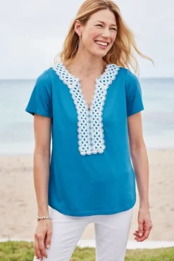 Best Soft Surroundings Kaitlyn Embellished Knit Tee SwedishBlue