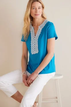 Best Soft Surroundings Kaitlyn Embellished Knit Tee SwedishBlue