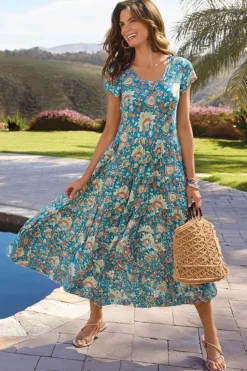 New Soft Surroundings Kara Dress FieryTealJacobean