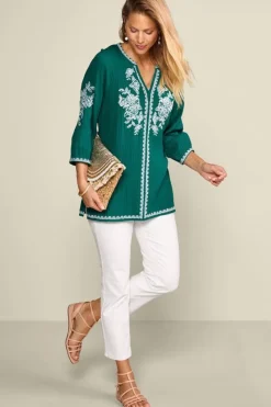 New Soft Surroundings Katie Gauze Tunic TealGreen