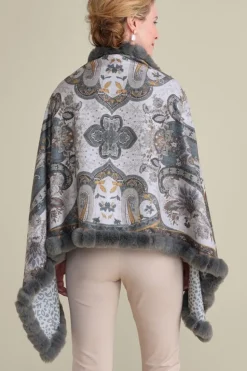 Best Soft Surroundings Katya Faux Fur Trim Wrap Scarf Gray