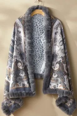 Best Soft Surroundings Katya Faux Fur Trim Wrap Scarf Gray