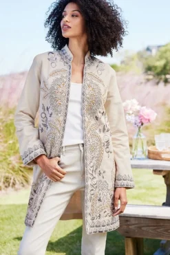 Discount Soft Surroundings Kerala Embellished Natural Jacket NaturalSeed