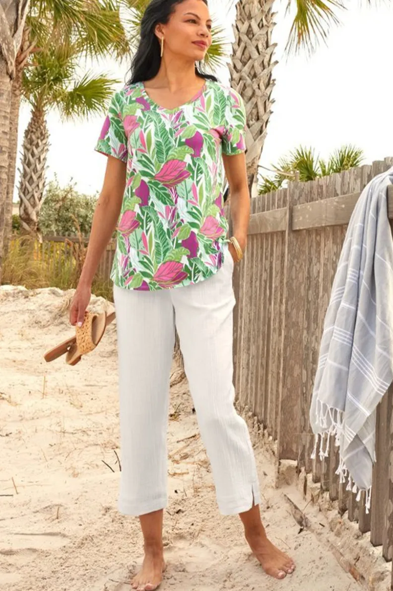 Sale Soft Surroundings Khulani Straight Leg Gauze Crop Pants Navy