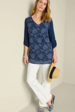 Outlet Soft Surroundings Kimbra Embroidered Tunic DenimBlue