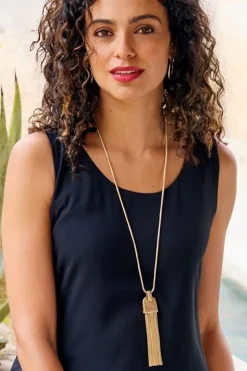 New Soft Surroundings Laurana Tassel Necklace Gold