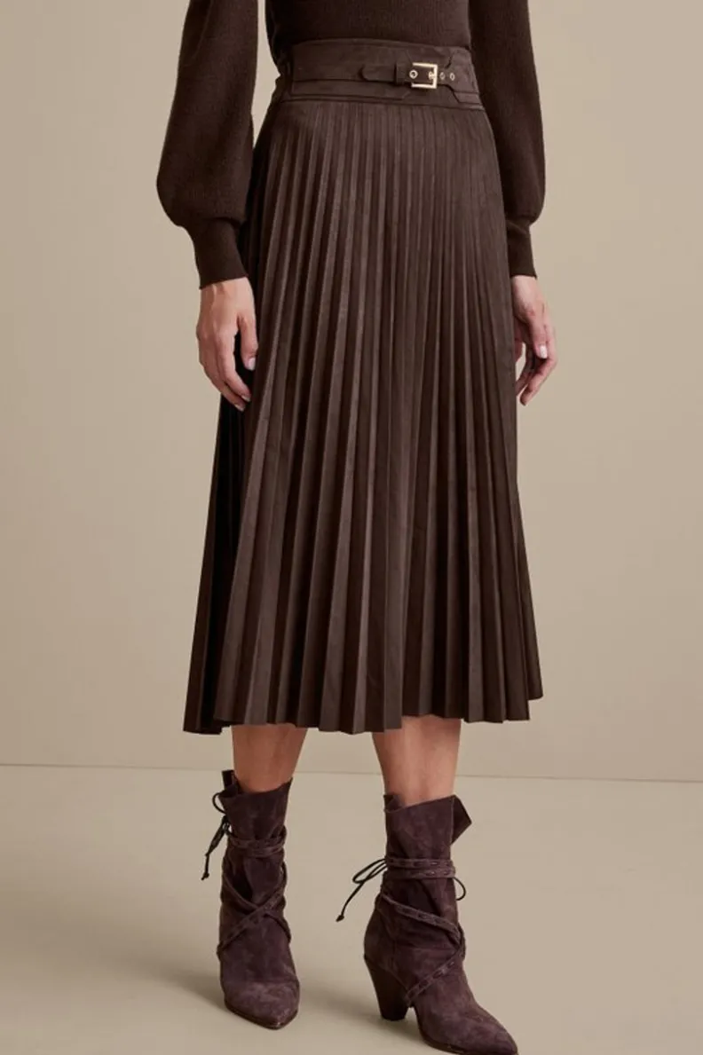 Outlet Soft Surroundings Lavina Faux Suede Skirt DarkBrown