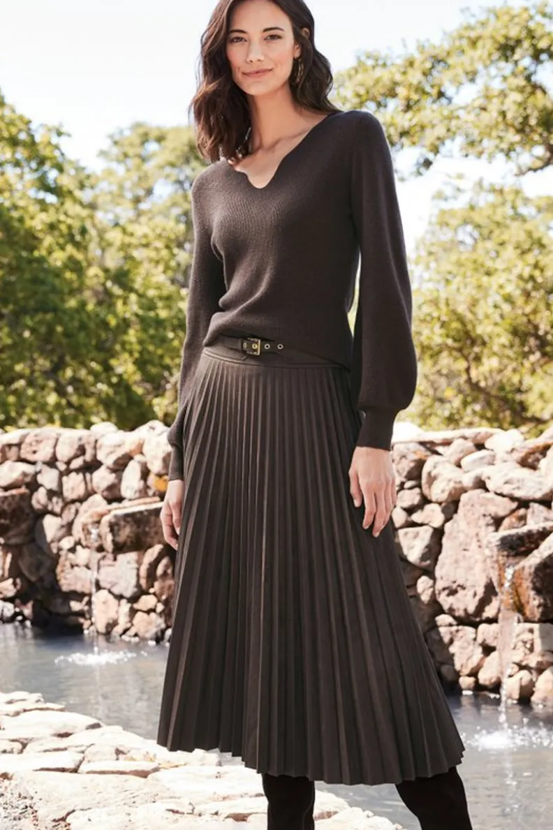 Outlet Soft Surroundings Lavina Faux Suede Skirt DarkBrown