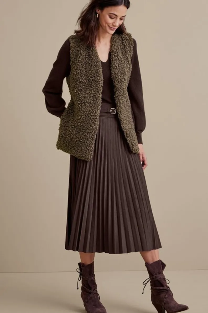 Outlet Soft Surroundings Lavina Faux Suede Skirt DarkBrown