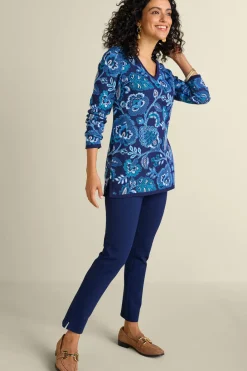 New Soft Surroundings Leonor Jacquard Tunic Sweater FallGardenBlue
