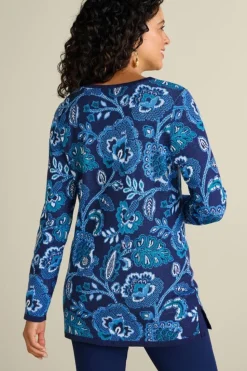 New Soft Surroundings Leonor Jacquard Tunic Sweater FallGardenBlue