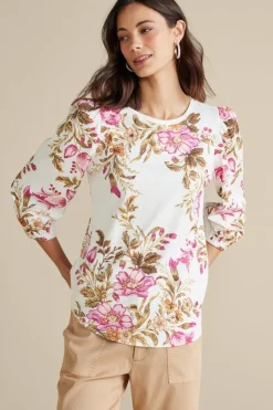 Discount Soft Surroundings Lesley Printed Top PainterlyPeonyFlowers