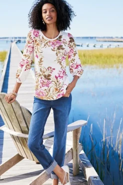 Discount Soft Surroundings Lesley Printed Top PainterlyPeonyFlowers